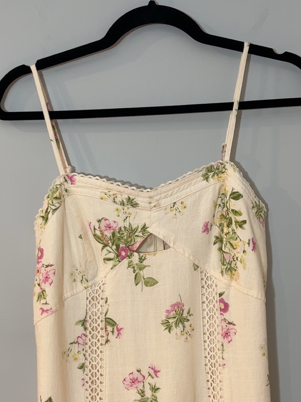 NWT Caroline Constas NY Womens S Ivory Floral Linen Maxi Dress Crochet Lace Trim - Picture 3 of 10